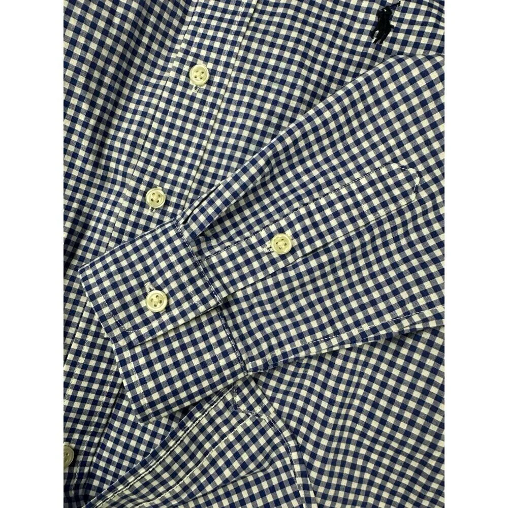 Polo Ralph Lauren Boy's M 10-12 Blue Gingham Check Button Down Shirt Long Sleeve